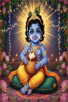 Divine Blessings: Krishna Ji Poster | Spiritual Artwork for Home Temple & Wall Décor F-81 Paper Print(12 inch X 18 inch, Rolled)