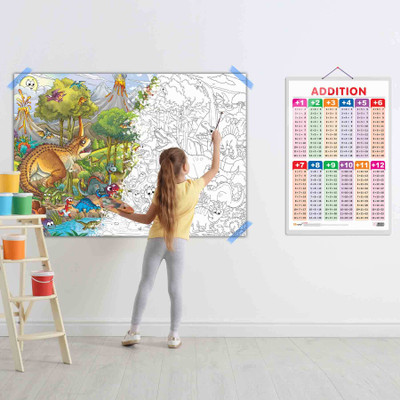 ADDITION CHART and GIANT DINOSAUR COLOURING POSTER | Combo of 1 Chart & 1 Poster | Adding Fun and Colorful Dinosaurs With Addition chart And Colouring Poster Combo. Paper Print(40 inch X 28 inch)