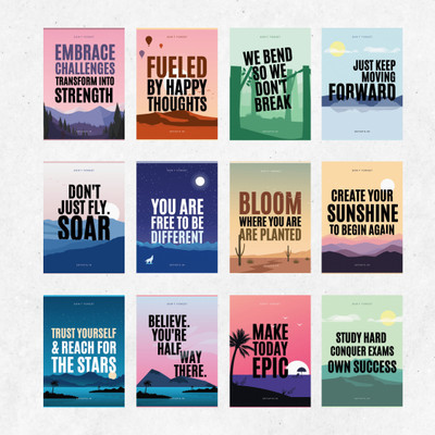 Pack of 12 Motivation Posters for Room | Study Motivation Posters for Students Unframed | A4 Size Paper Print(12 inch X 8 inch, Unframed)