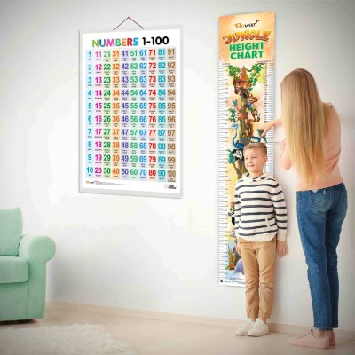 Numbers 1-100 and JUNGLE HEIGHT CHART | Set of 2 | Engaging Fun with Combo for Kids Paper Print(30 inch X 20 inch)