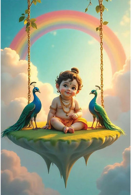 Janmashtami Poster 12x18 Inch | Lord Krishna Wall Art | 300 GSM Thick Paper | HD Print for Home, School & Temple Paper Print(12 inch X 18 inch, Rolled and Packed in Protective Tube with Pre-Gummed Tape Applied)