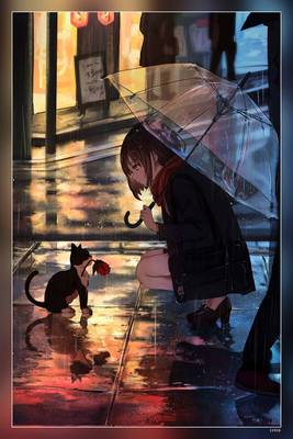 Anime Girls Cats Anime Umbrella Urban Matte Finish Poster Paper Print
