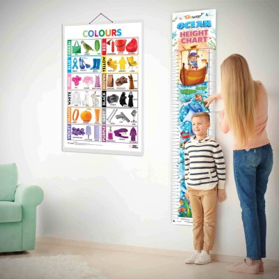 Colours and OCEAN HEIGHT CHART | Set of 2 chart |Engaging Combo of Learning Chart & Height Chart for kids Paper Print(30 inch X 20 inch)