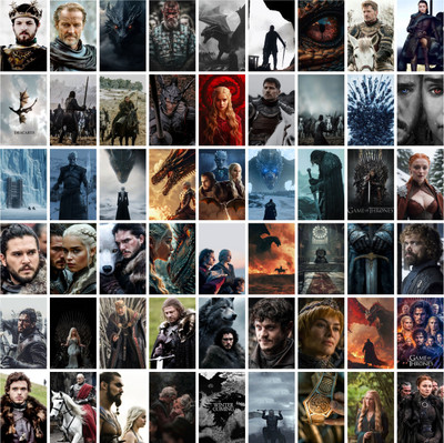 Game of Thrones Mini Poster Set of 54 (4x6 Inch) | GOT Wall Collage Kit for Bedroom, Living Room, Office | Jon Snow, Daenerys, Iron Throne & Characters | Aesthetic Fantasy Wall Art for Fans Fine Art Print(6 inch X 4 inch, Gift Box)