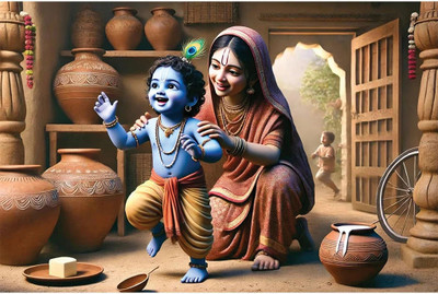 Janmashtami Poster 12x18 Inch | Lord Krishna Wall Art | 300 GSM Thick Paper | HD Print for Home, School & Temple Paper Print(12 inch X 18 inch, Rolled and Packed in Protective Tube with Pre-Gummed Tape Applied)