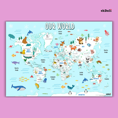 Interactive 24 x 33 Inch World Map – Fun Geography Learning for Kids Paper Print(24 inch X 16 inch)