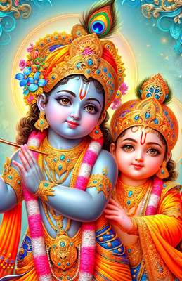 Masha Prints Baby Krishna and Radha Wall Poster | Divine God Painting for Home, Temple & Living Room Décor Paper Print(18 inch X 12 inch, Cardboard Rolled)