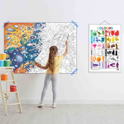 Colours and GIANT SPACE COLOURING POSTER | SET OF 1 CHART and 1 POSTER | Fun Engaging combo of Colour Chart & Space Colouring Chart Paper Print(40 inch X 28 inch)