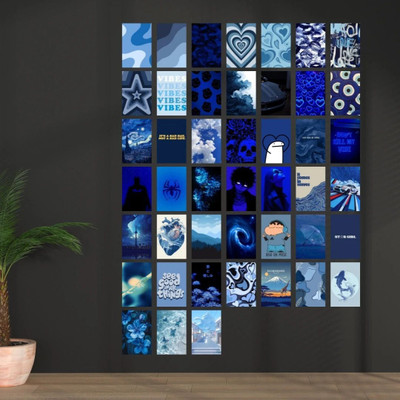 Pack of 45 BLUE AND WHITE VIBE COLLECTION poster Wall Decor Posters, Wall Art For Bedroom, Living room, Office,Cardstock Vinyl(6 inch X 4 inch, Neon Art)