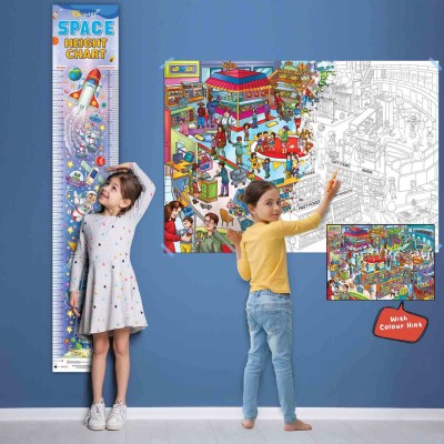 SPACE HEIGHT CHART and GIANT AT THE MALL COLOURING POSTER| Set of 1 chart+1 colouring poster | Discover and Create with height and colouring poster Paper Print(40 inch X 28 inch)