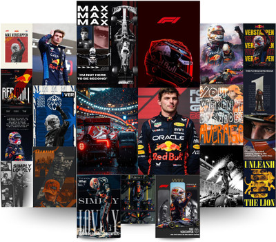 Verstappen F1 Racing Poster Kit | Set of 21 Multi-Design Aesthetic Wall Posters | 300 GSM Premium Art Prints + Wall-Friendly Adhesive | Formula 1 Car & Driver Room Decor for Boys, Gamers, Racing Fans Fine Art Print(8.5 inch X 11.73 inch, Flat Sturdy Box)