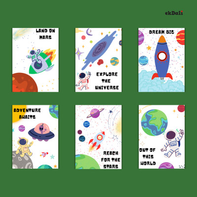Set of 6 Motivational Space Posters for Kids Who Love Adventure Paper Print(9 inch X 6 inch)