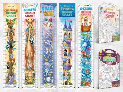 PRINCESS HEIGHT CHART, OCEAN HEIGHT CHART, JUNGLE HEIGHT CHART, GIRAFFE HEIGHT CHART, SPACE HEIGHT CHART, GIANT PRINCESS CASTLE COLOURING POSTER and GIANT CIRCUS COLOURING POSTER| Combo of 5 height charts and 2 colouring poster | Combo of Interactive Growth Charts and Artistic Posters for Children P