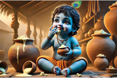 Janmashtami Poster 12x18 Inch | Lord Krishna Wall Art | 300 GSM Thick Paper | HD Print for Home, School & Temple Paper Print(12 inch X 18 inch, Rolled and Packed in Protective Tube with Pre-Gummed Tape Applied)