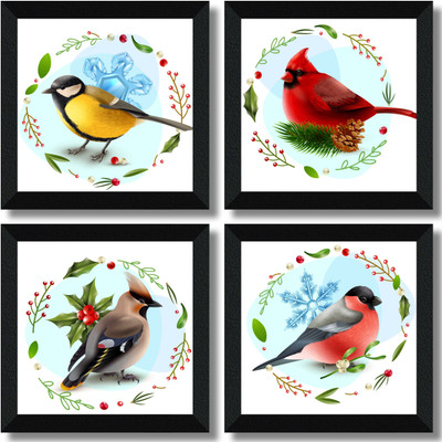 saf Set of 4 Framed Digital Reprint 19 inch x 19 inch Painting(With Frame, Pack of 4)