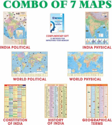 Eoimart India & World Map (Both Political & Physical) with Constitution of India,Indian History & Geographical Terms Chart With Complimentary Gift| Set Of 7|Useful for UPSC and other competitive exam preparation Paper Print(28 inch X 40 inch, Folded)