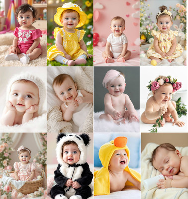 Cute Baby Poster Set of 12 | A4 Size | Glossy Finish | 300 GSM Premium Paper for Wall Décor 3D Poster(11.69 inch X 8.27 inch, Rolled)