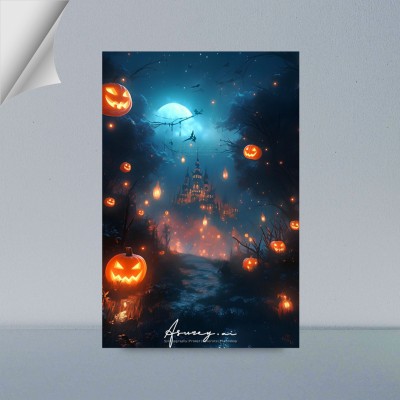 VIRGIN ART | HALLOWEEN SPECIAL VILLA IN A DARK FOREST | BEYOND IMAGINATION | DIGITAL ART | 300 GSM A4 FRAMED POSTER FOR WALL Photographic Paper(13 inch X 9 inch, FRAMED)