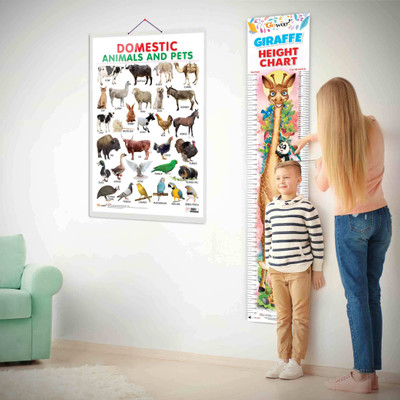 Domestic Animals and Pets chart and GIRAFFE HEIGHT CHART | Set of 2 chart | Discover Domestic Animals Chart and Track Your Growth with Giraffe Height chart Paper Print(30 inch X 20 inch)