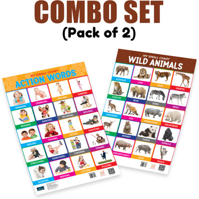 My small chart Action words & Wild animal ( Set Of 2 ) Fine Art Print(18 inch X 12 inch, 2 in 1 Laminated)