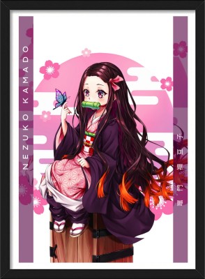 Nezuko Kamado Aesthetic Background | Demon Slayer Framed Poster | Anime Framed Posters - Black Frame Paper Print(13 inch X 10 inch, Framed)