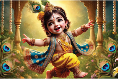 Janmashtami Poster 12x18 Inch | Lord Krishna Wall Art | 300 GSM Thick Paper | HD Print for Home, School & Temple Paper Print(12 inch X 18 inch, Rolled and Packed in Protective Tube with Pre-Gummed Tape Applied)