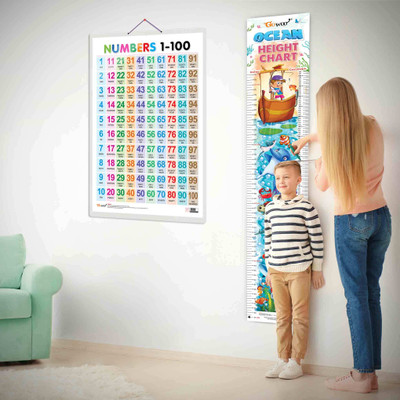 Numbers 1-100 and OCEAN HEIGHT CHART | Set of 2 | A kids Combo to Learn & Measure Paper Print(30 inch X 20 inch)