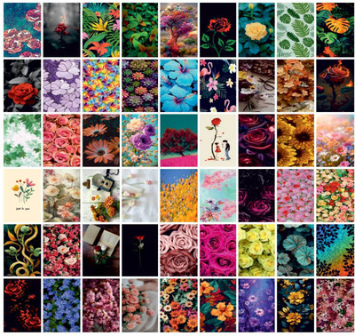 Wall Posters FLOWER COLLAGE KIT 250 GSM PREMIUM PAPER (PACK 65)-3 Vinyl(12 inch X 8 inch)