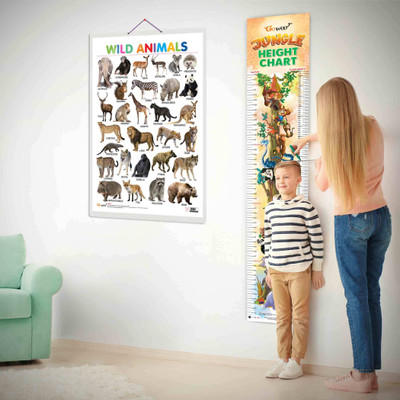 Wild Animals chart and JUNGLE HEIGHT CHART | Set of 2 chart | Wild animals chart and JUNGLE HEIGHT chart for kids Paper Print(30 inch X 20 inch)