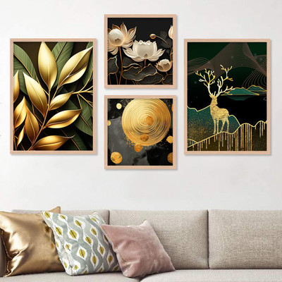 Modern Art Nature Framed Wall Painting For Home Decoration , Living Room , Office / Framed Wall Posters / -(set of 4) Paper Print(14 inch X 11 inch, Framed)