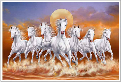 Lucky Seven Running Horses Vastu Paper Poster Paper Print(12 inch X 18 inch, Rolled)