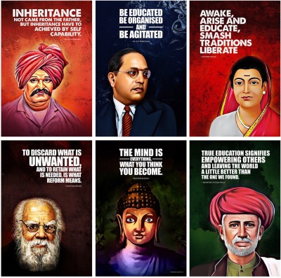 Dr. BR Ambedkar, Periyar, Sahu ji Mahara, Gautma Buddha, Jyotirao Phule, Savitribai Phule Motivational and Inspirational, Quotes Wall Posters, Pack of 06 (18 inch X 12 inch, Each Poster), Rolled Paper Print(18 inch X 12 inch, Rolled)