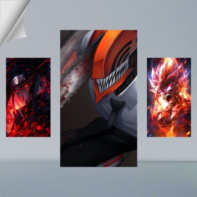 VIRGIN ARTS | COMBO SET OF DENJI CHAINSAW DEVIL ITACHI UCHIHA AND GOKU | CHAINSAW MAN, NARUTO, AND DRAGON BALL ZEE | ANIME | SET OF 2 A4 AND 1 A3 300 GSM FRAMED POSTER FOR WALL Photographic Paper(13 inch X 9 inch, FRAMED)