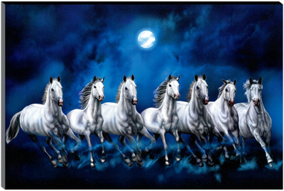 saf 45.72 cm 7 Running horses Vastu UV textured self adeshive modern art MDF painting sticker Self Adhesive Sticker(Pack of 1)