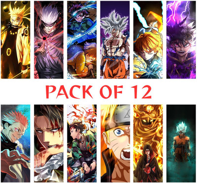 Anime poster Set of 12 Mix Anime Wall Posters for Room Fine Art Print (12 inch X 4.5 inch, Unframed) Photographic Paper(33 inch X 13 inch)