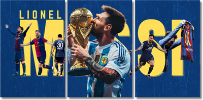 Lionel Messi Poster Set – 3 Pieces of Split Wall Art Featuring Messi with Argentina, Barcelona, PSG | Football Legend Decor Gift Wall Paintings Sticker wallpaper Hostel Boys Girls. Paper Print(12 inch X 9 inch, Rolled)