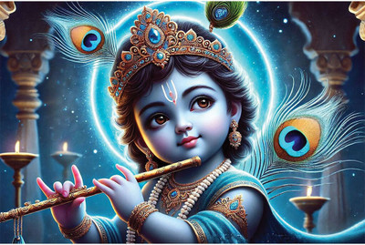 Janmashtami Poster 12x18 Inch | Lord Krishna Wall Art | 300 GSM Thick Paper | HD Print for Home, School & Temple Paper Print(12 inch X 18 inch, Rolled and Packed in Protective Tube with Pre-Gummed Tape Applied)