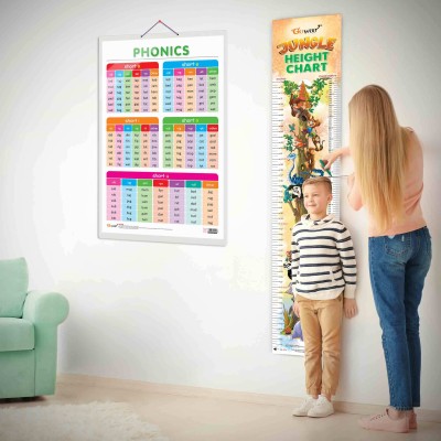 PHONICS-1 and JUNGLE HEIGHT CHART | Set of 2 charts 1 Educational Chart + 1 Height Chart | Exciting Learning Combo of Phonics-1 and Jungle Height Chart Set Paper Print(30 inch X 20 inch)