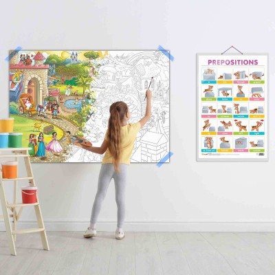 PREPOSITIONS CHART and GIANT PRINCESS CASTLE COLOURING POSTER | SET OF 1 CHART and 1 POSTER | Enchanted Learning: Prepositions chart and Giant Princess Castle colouring Poster. Paper Print(40 inch X 28 inch)