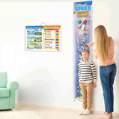 MONTHS OF THE YEAR AND DAYS OF THE WEEK CHART and SPACE HEIGHT CHART | Set of 2 charts 1 Educational + 1 Height Chart | Exciting Explorations Combo Pack of Months & Days Name and Height for Young Learners Paper Print(30 inch X 20 inch)