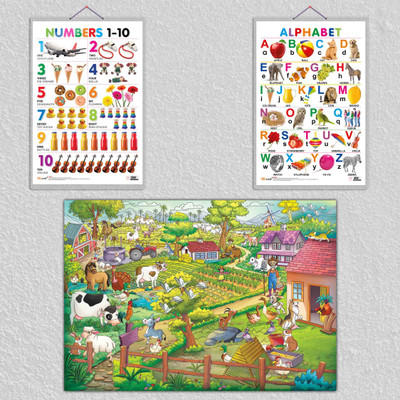 GIANT AT THE FARM COLOURING POSTER, Alphabet and Numbers 1-10 | combos of 1 colouring posters and 2 hard laminated charts |Coloring Poster and Educational Charts Combo Paper Print(30 inch X 20 inch)