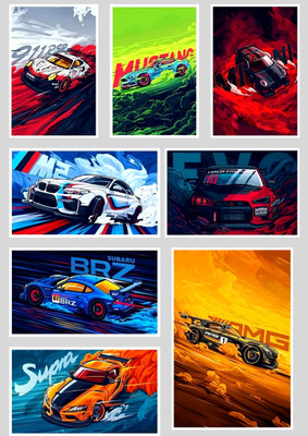 Pack of 9 Amazing Sports Cars Poster A4 Size (8x12 Inch) For Bedroom, Office, Living room, Dorm room Photographic Paper(12 inch X 8 inch, Box)