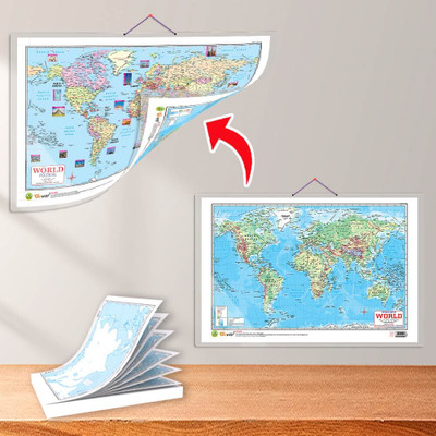 SMALL - 100 ASIA PHYSICAL OUTLINE MAP FOR SCHOOL and 2 IN 1 WORLD POLITICAL AND PHYSICAL MAP IN ENGLISH | Set of 1 map and 1 chart | Educational Maps Small Asia Physical + World Political Paper Print(30 inch X 20 inch)