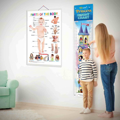 Parts of the Body and PRINCESS HEIGHT CHART | Set of 2 chart | Interactive set of Learning Body Parts & Measuring Height Paper Print(30 inch X 20 inch)