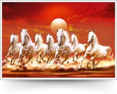 Beautiful Seven Horses Running Vastu Paper Poster Paper Print(12 inch X 18 inch, Rolled)