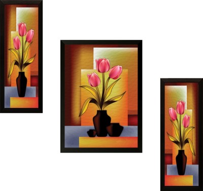 saf Set of 3 Flowers Digital Reprint 13.5 inch x 22 inch Painting(With Frame, Pack of 3)