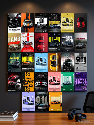 Pack of 27 Car Aesthetic Wall Collage Kit Posters | Posters for Wall Decoration | Wall Art For Bedroom, Office, Living room, Dorm room Photographic Paper -Gifting ideas- Photographic Paper(6 inch X 4 inch, set of 27 cars prints)