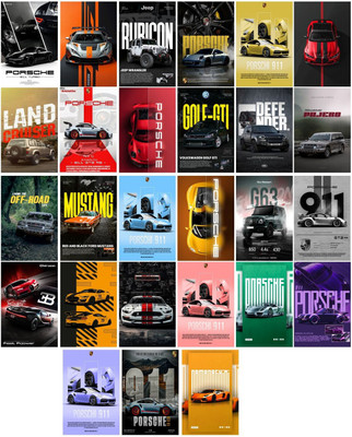 Pack of 27 Car Aesthetic Wall Collage Kit Posters | Posters for Wall Decoration | Wall Art For Bedroom, Office, Living room, Dorm room Photographic Paper -Gifting ideas- Photographic Paper(6 inch X 4 inch, set of 27 cars prints)