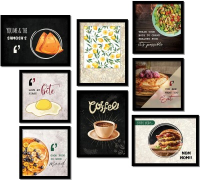 Food Wall Frames for Kitchen and Restaurant Wall Decoration - Food Quotes for Kitchen Wall Decor - Wall Poster with Frame for Cafeteia (11 inch x 14 inch, Multi ) Set of 8 Paper Print(14 inch X 11 inch, Framed)