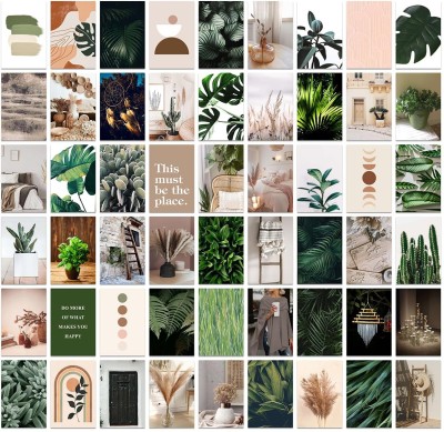 Pack of 54 Aesthetic Green Wall Collage Kit Posters - 4 x 6 Inches Wall Decor Poster - Wall Art For Bedroom, Living room, Office - 1 Tissue Tape Paper Print(6 inch X 4 inch)